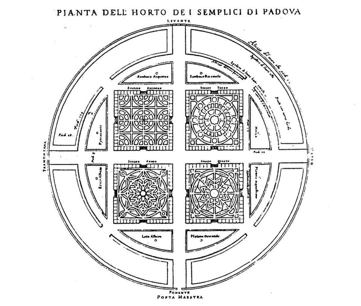 Girolamo Porro, Grundriss des botanischen Gartens in Padua, aus: L'Horto dei semplici di Padova, Venedig 1591